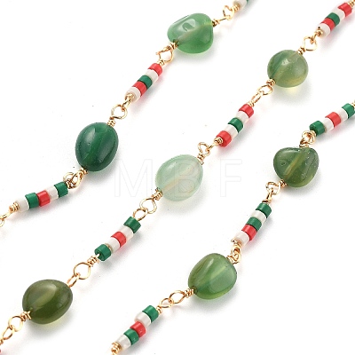 Natural Agate & Glass Link Chains CHC-K014-11G-04-1