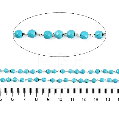 Ion Plating(IP) 304 Stainless Steel & Faceted Glass Handmade Beads Chain CHS-H028-01G-1
