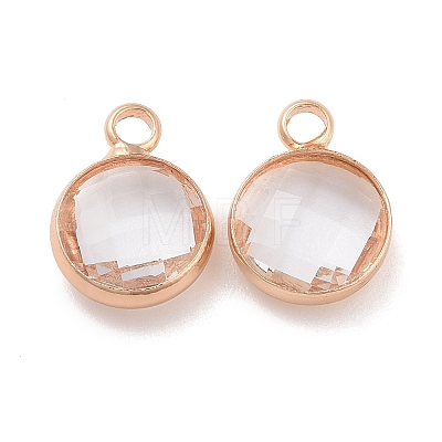 Golden Tone Brass Glass Flat Round Charms GLAA-M003-A-21G-1