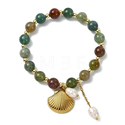 Natural Indian Agate Round Beads Stretch Bracelets BJEW-JB14145-02-1