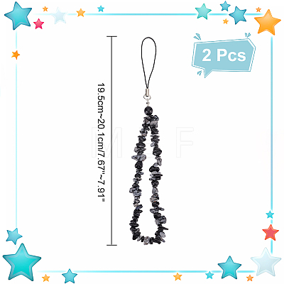 Natural Snowflake Obsidian Chips Beaded Chain Mobile Straps FIND-WH0135-07B-1