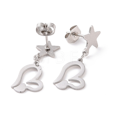 Valentine's Day Heart with Star 304 Stainless Steel Dangle Stud Earrings for Women EJEW-G328-04-1