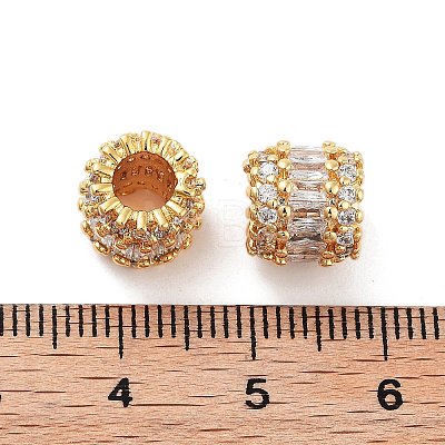 Column Brass Micro Pave Clear Cubic Zirconia Beads KK-S394-02A-1