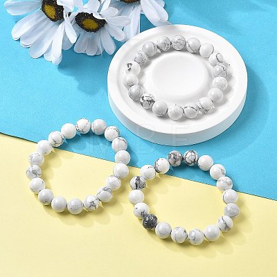 Natural Howlite Beaded Stretch Bracelets BJEW-Q692-42-10mm-1