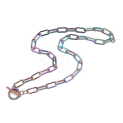 Ion Plating(IP) 304 Stainless Steel Paperclip Chain Necklaces NJEW-O124-01MU-1