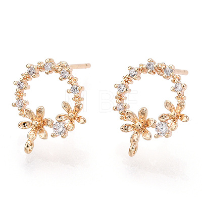 Brass Micro Pave Clear Cubic Zirconia Stud Earring Findings X-KK-T054-51G-NF-1