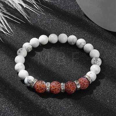 Natural Howlite & Dyed Crackle Agate Round Beaded Stretch Bracelets BJEW-TA00419-1