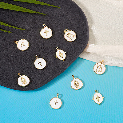 10Pcs 5 Styles Golden Plated Brass Enamel Pendants KK-TA0008-60-1
