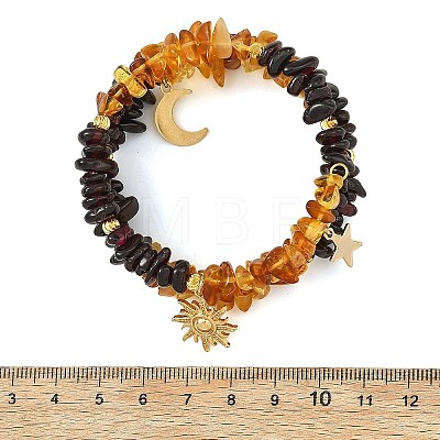 Natural Amber & Garnet Chip Beaded Wrap Bracelets BJEW-JB14310-1