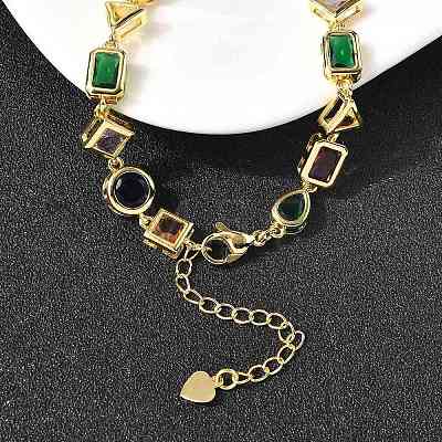 Brass Pave Colorful Cubic Zirconia Geometric Link Chain Necklaces NJEW-P337-01G-1