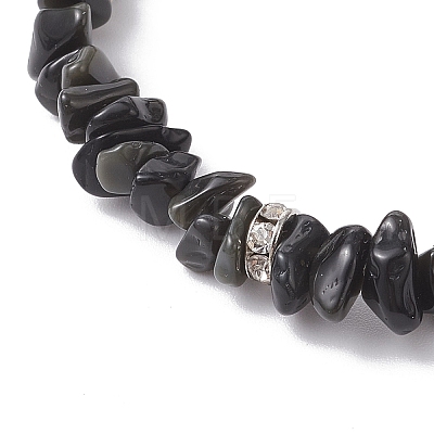 Natural Obsidian Chip Beaded Stretch Bracelets BJEW-JB12316-02-1