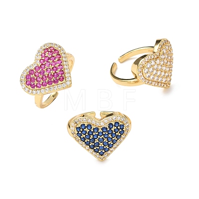 Brass Micro Pave Cubic Zirconia Cuff Open Rings RJEW-F204-07B-G-1