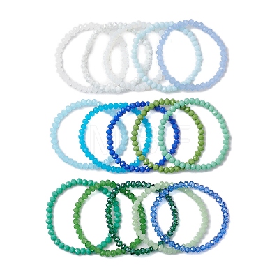 15 Colors Faceted Rondelle Glass Beaded Stretch Bracelet Sets BJEW-JB10698-1
