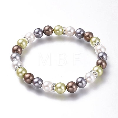 Round Shell Pearl Stretch Beaded Bracelets BJEW-JB05510-04-1