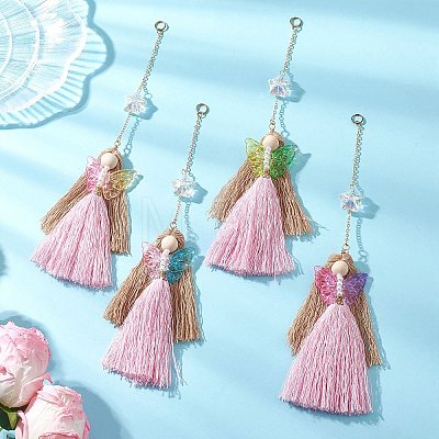 Cotton & Glass Angel Pendant Decorations HJEW-JM04649-1
