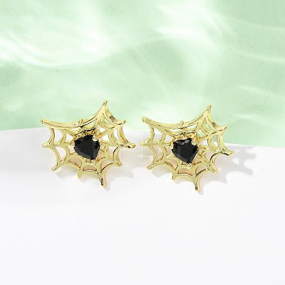 Brass Micro Pave Cubic Zirconia Stud Earrings LS-EJEW-Z156-02G-02-1