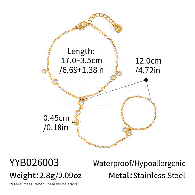304 Stainless Steel Pave Clear Cubic Zirconia Finger Ring Bracelets for Women TS4322-1