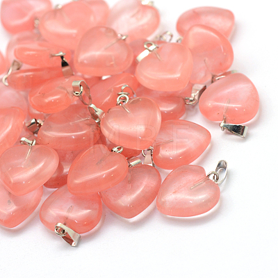 Heart Dyed Cherry Quartz Glass Pendants G-Q371-03-1