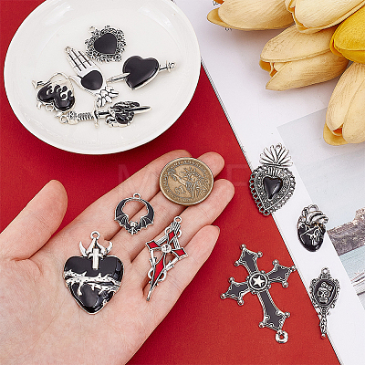 24Pcs 12 Styles Gothic Alloy Black Enamel Chandelier Component Links FIND-OC0014-13-1