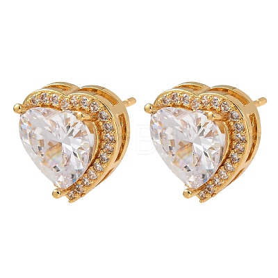 Brass Micro Pave Cubic Zirconia Stud Earrings for Women EJEW-F418-06G-1