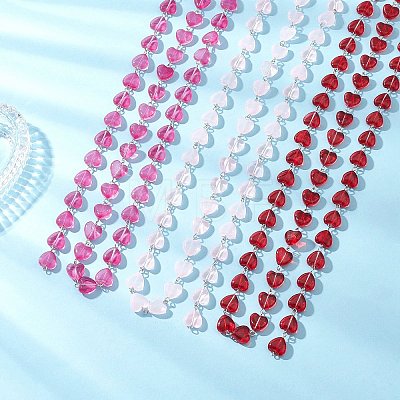 3Pcs 3 Colors Iron Glass Handmade Heart Link Chains AJEW-JB01447-1