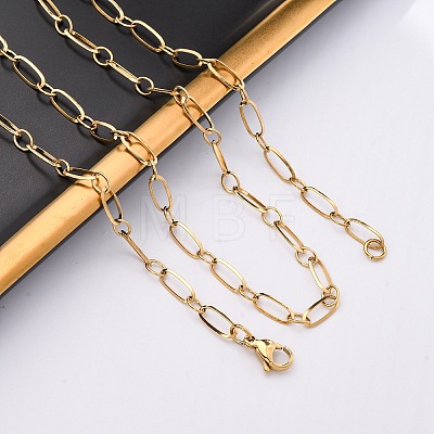 304 Stainless Steel Oval Link Chain Necklaces NJEW-Q013-09G-1