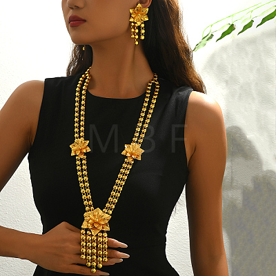 Luxury Alloy Floral Tassel Long Necklace & Earrings Set for Women KK0022-1