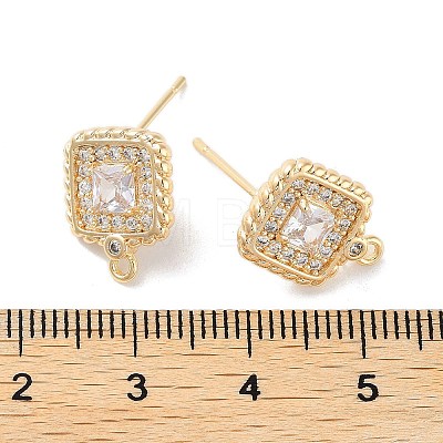 Brass Micro Pave Cubic Zirconia Stud Earring Findings KK-E107-21G-1