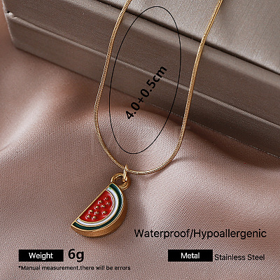 Vintage 304 Stainless Steel Red Enamel Pendant Round Snake Chain Necklaces for Women XE2810-1-1