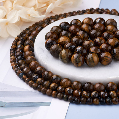 4 Strands 4 Style Natural Grade AB Tiger Eye Round Beads Strands G-TA0001-27-1