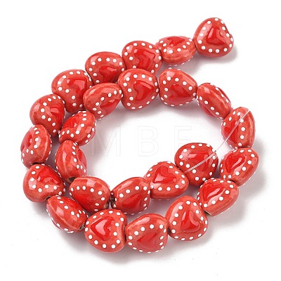Heart Pattern Handmade Porcelain Enamel Beads PORC-G016-03J-1