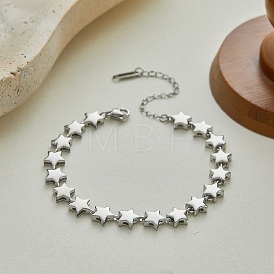 304 Stainless Steel Star Link Chains Bracelets for Women SA-CBA4051-01P-1