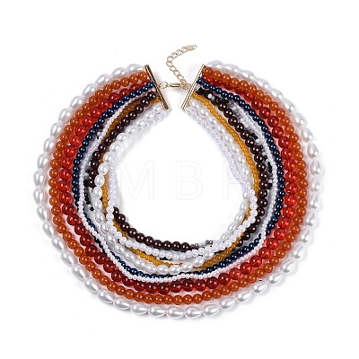 Bohemian Glass Beaded Multi Layered Necklaces for Women NJEW-K384-02B-1