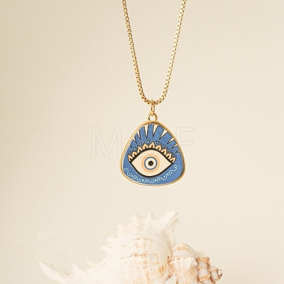 304 Stainless Steel Enamel Evil Eye Pendant Necklaces for Women WGBA65F-03-1