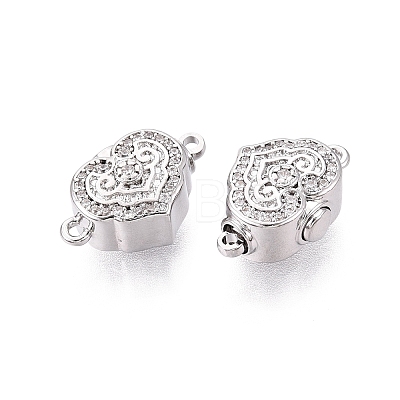 Brass Micro Pave Clear Cubic Zirconia Box Clasps KK-Q074-07P-1