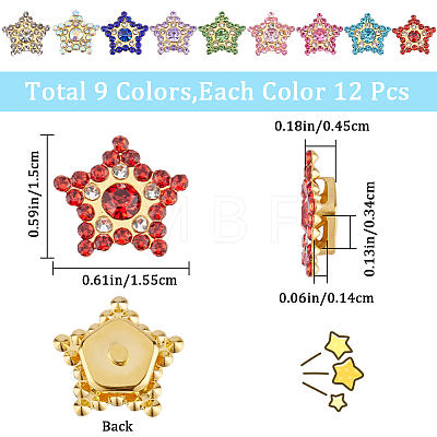 Gorgecraft 108Pcs 9 Colors Star Sew on Rhinestone OACR-GF0001-13-1