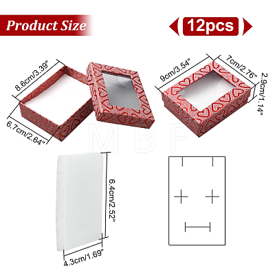 Heart Print Rectangle Paper Storage Gift Boxes with Clear Window CON-WH0095-36B-1
