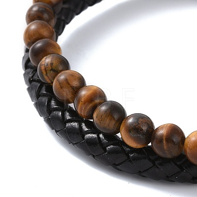 Natural Mixed Gemstone Beaded & Microfiber Leather Cord Double Layer Multi-strand Bracelet BJEW-G658-04P-1