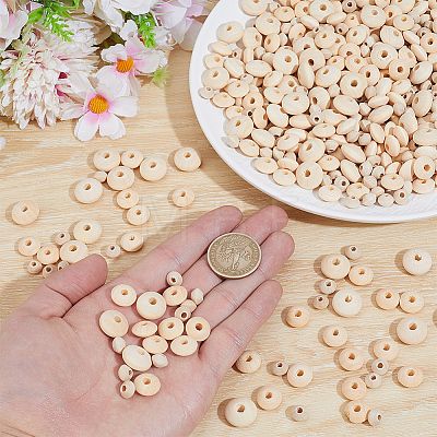 700Pcs 3 Styles Unfinished Wood Rondelle Beads WOOD-PA0001-50-1