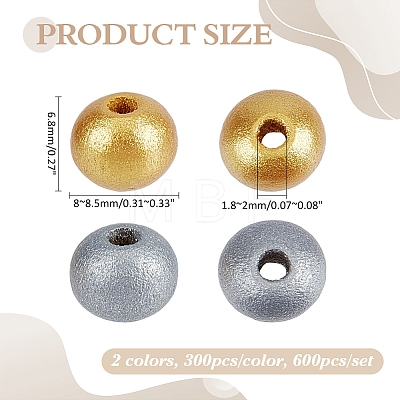600Pcs 2 Colors Spray Painted Round Natural Schima Wood Beads WOOD-ME0001-26-1
