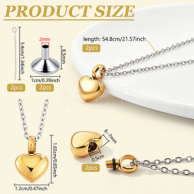 2Pcs 304 Stainless Steel Urn Ashes Pendants STAS-BC0004-38G-1