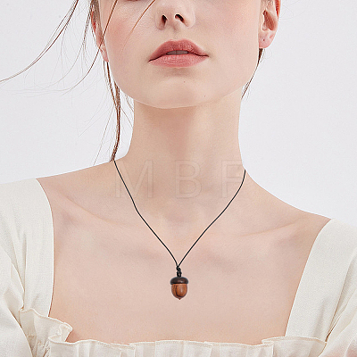2Pcs 2 Colors Acorn Wood Locket Pendant Necklace with Wax Cords NJEW-CA0001-13-1