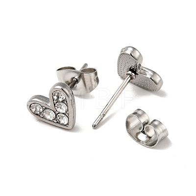 Heart 304 Stainless Steel Rhinestone Stud Earrings EJEW-A081-15P-02-1