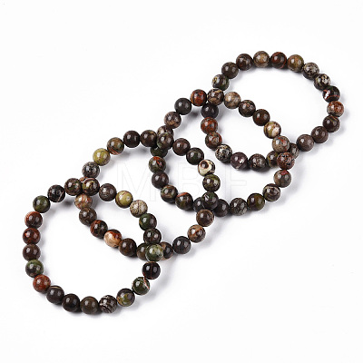 Natural Flower Agate Beaded Stretch Bracelets BJEW-S128-05-1