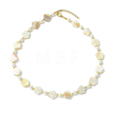 Electroplated Natural Freshwater Shell Flower and Shell Pearl Beaded Necklaces for Women NJEW-JN06209-1