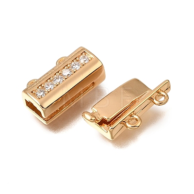 4-Hole Brass Micro Pave Clear Cubic Zirconia Box Clasps CU-CBA4292-863G-1