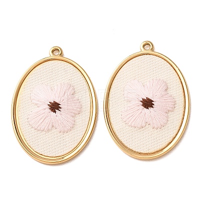304 Stainless Steel & Cloth Embroidered Pendants FB-CBAFBAF-06G-1