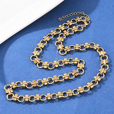8MM 304 Stainless Steel Textured Ring Link Chain Necklaces NJEW-Z105-04G-03-1