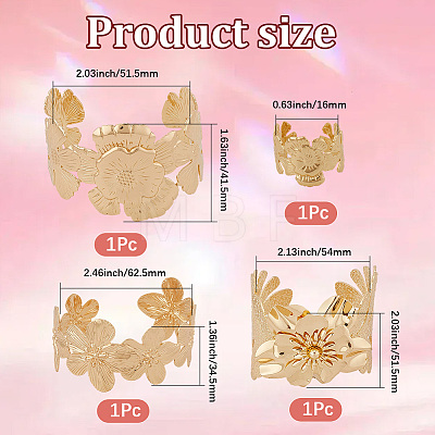 3 Styles Alloy Flower Cuff Bangles & Ring Sets for Women SJEW-CY0001-01-1