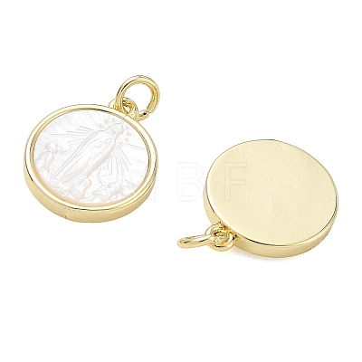 Rack Plating Brass & Natural White Shell Pendants SH-CBA6629-32G-1